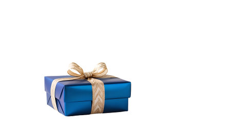 Isolated blue present with gold ribbon, for birthdays or festive occasions. Transportable PNG for...
