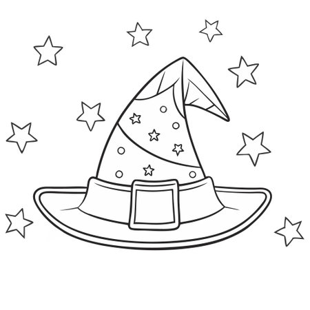 Witch hat with star decorations, perfect for Halloween coloring activitiesのイラスト素材