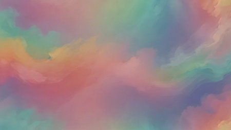 Vibrant, subdued abstract painting with gentle wave patterns created by the artist's fluid brushstrokes.の写真素材