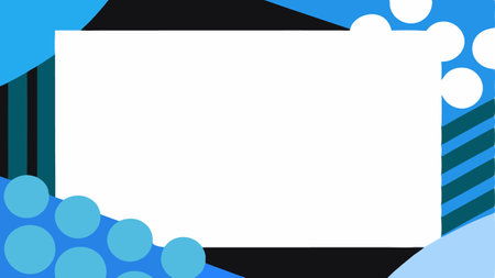 Empty white rectangular frame with geometric decorations in blue and teal tones. Template for Valentine's Day designのイラスト素材