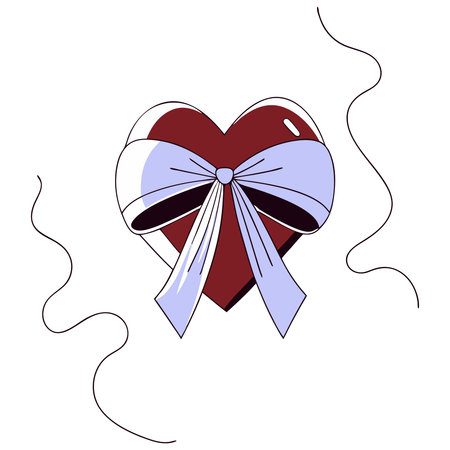 Red heart with a white ribbon in a clean minimalist style. Valentine's Day love gift conceptのイラスト素材