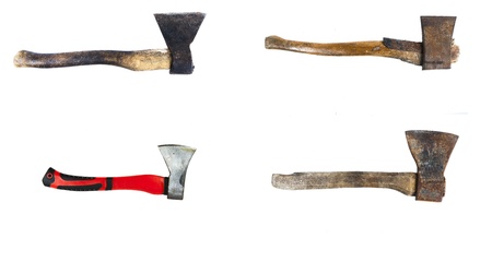 various old and new axes isolated on white backgroundの写真素材