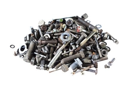 different bolts and nuts isolated on white backgroundの写真素材