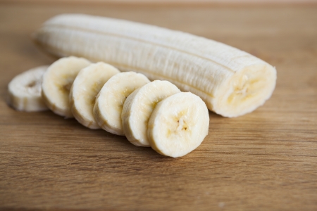 Freshly sliced bananas closeupの写真素材