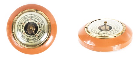 old barometer close-up isolated on white backgroundの写真素材