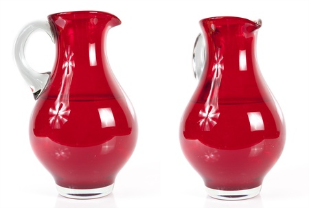 red glass jar close-up isolated on white backgroundの写真素材