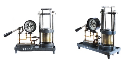 the pressure measurement old device isolated on a white backgroundの写真素材