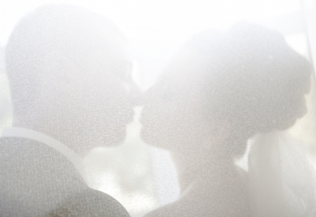 silhouettes of the newlywedsの写真素材