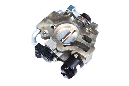 automotive throttle isolated on white backgroundの写真素材