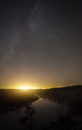 beautiful night landscape, moonrise nightの写真素材
