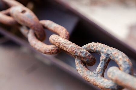 old rusty iron chain closeupの写真素材