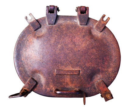 iron hatch on top isolated on white backgroundの写真素材