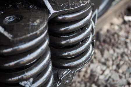 black metal spring closeupの写真素材