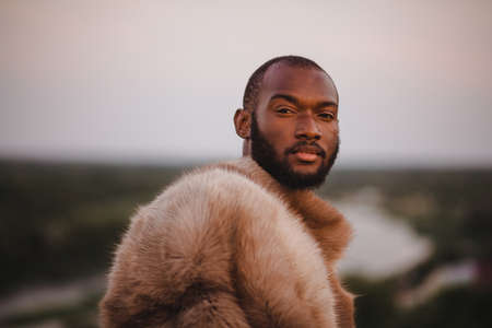 portrait of african american man in fursの写真素材