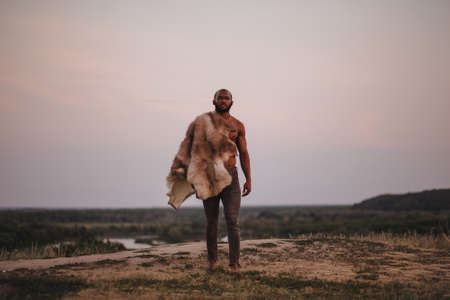 portrait of african american man in fursの写真素材
