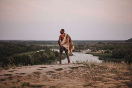 portrait of african american man in fursの写真素材