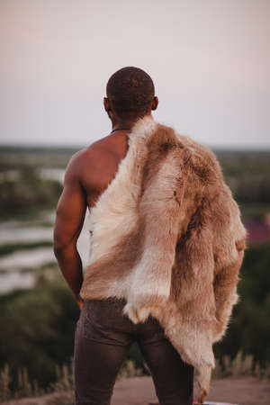 portrait of african american man in fursの写真素材