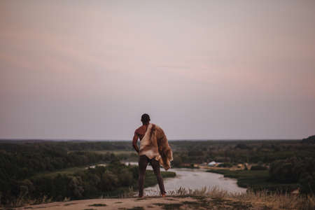 portrait of african american man in fursの写真素材