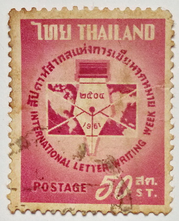 THAILAND : International Letter Writing Week 1961 post stamp printed in The Government Printing Bureau, Ministry of Finance, Japanのeditorial素材