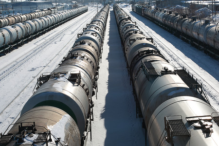 the trains on the railway in the winter timeのeditorial素材