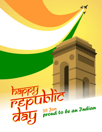 Vector Illustration of Indian Republic day. Indian flag made by airplane.のイラスト素材