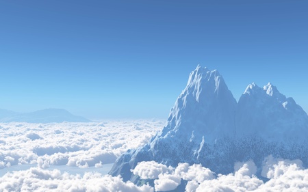 High snow covered peaks with low clould belowの写真素材