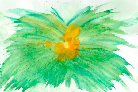 watercolor floral background. Hand-drawn watercolor texture. Green and yellow flowers.の写真素材