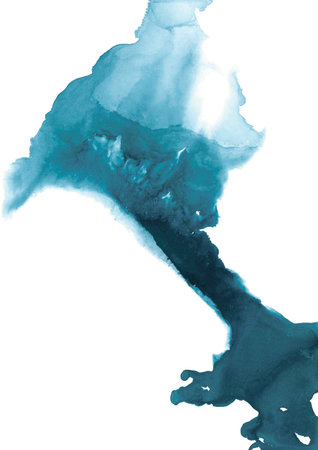 Corner frame for cards and invitations, and other paper products. Elongated ink isolated object in fluid art style. Overflows of blue from saturated indigo to light fog create a beautiful color scheme.の写真素材