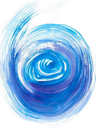 Blue watercolor circle on white background. Watercolor hand drawn illustration.の写真素材