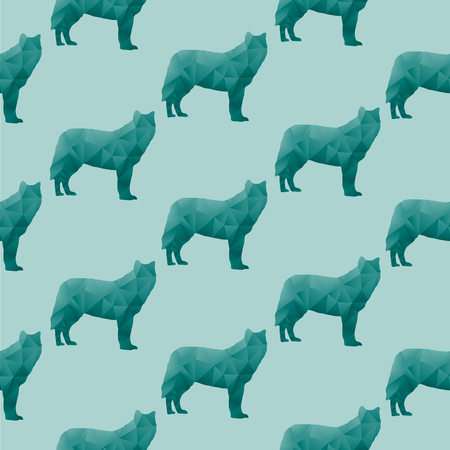 Abstract triangular wolf isolated on a green background  Seamless patternのイラスト素材