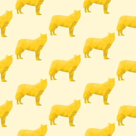 Abstract triangular wolf isolated on a yellow background  Seamless patternのイラスト素材