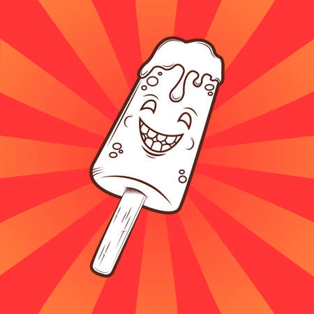 Funny ice-cream outlines on orange retro backgroundのイラスト素材