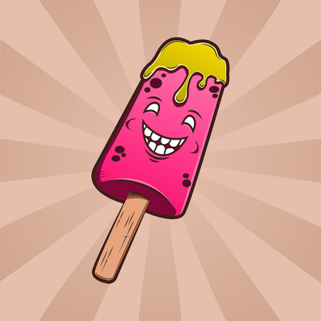 Pink funny ice-cream with yellow stuff on retro backgroundのイラスト素材