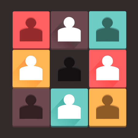 Beautiful, pure member icon set  Simple, flat square shape internet buttons on dark background  Long shadow and stamp  Contemporary modern style  Vector illustration, web design elements のイラスト素材