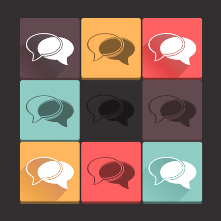 Beautiful, pure talk icon set  Simple, flat square shape internet buttons on dark background  Long shadow and stamp  Contemporary modern style  Vector illustration, web design elements のイラスト素材