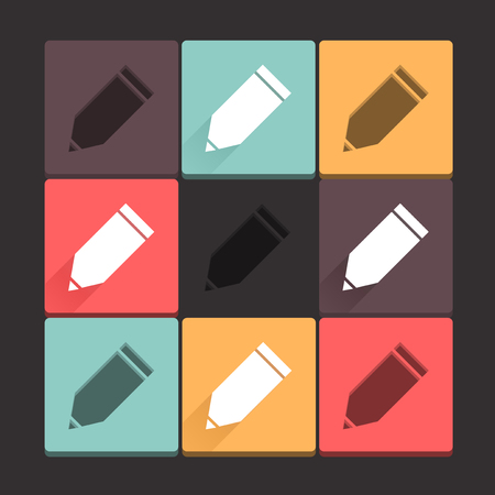Beautiful, pure write icon set  Simple, flat square shape internet buttons on dark background  Long shadow and stamp  Contemporary modern style  Vector illustration, web design elements のイラスト素材