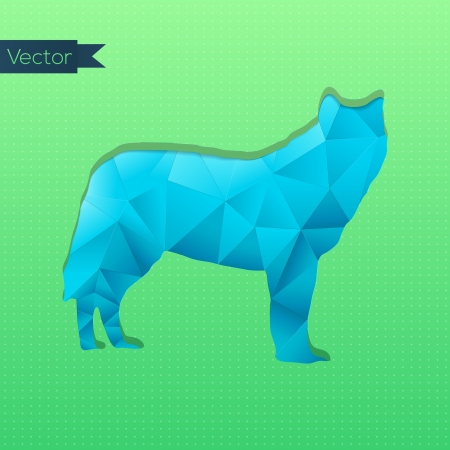 Abstract triangular stamp blue wolf isolated on pure, simple, dotted, emerald gradient background  Vector illustration  Can be used like birthday, valentine or wedding invitation card のイラスト素材
