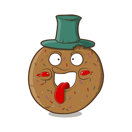 Cartoon donut play the ape with green hat  Vector Illustrationのイラスト素材