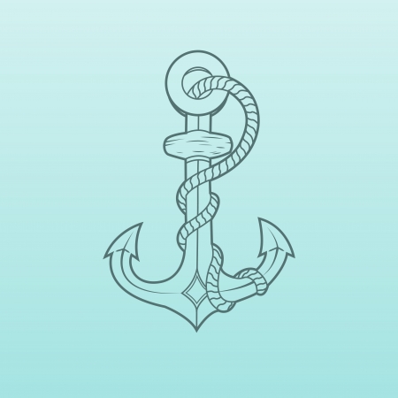 Nautical Anchor with rope isolated on green background  Green outlines  Vector Illustrationのイラスト素材