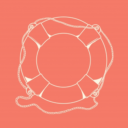Detailed white outlines nautical life buoy isolated on red Ship element  Vector illustration のイラスト素材