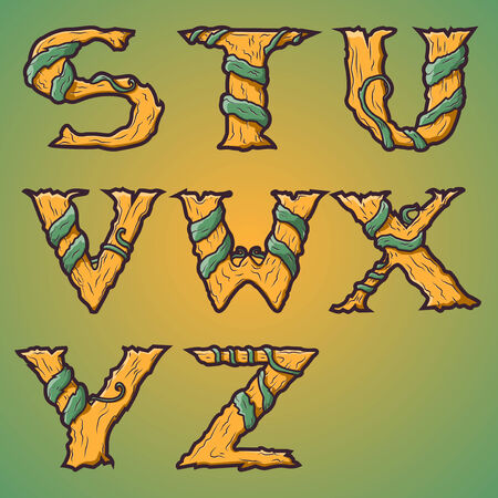 Halloween decorative alphabet - Tree   roots letters, font  Vector Illustration のイラスト素材