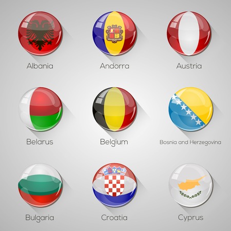 European flags set glossy buttons with long shadows  のイラスト素材