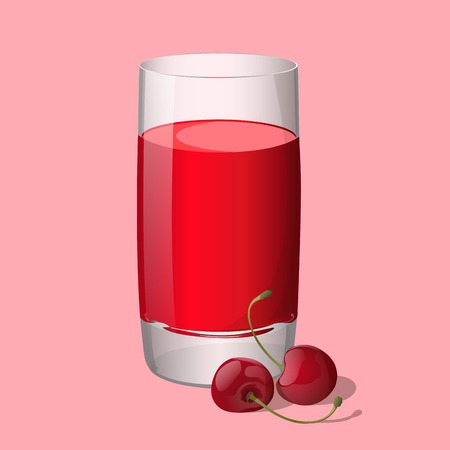 Full glass of cherry juice isolated on light background  のイラスト素材