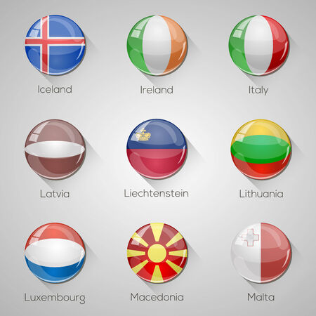 European flags set glossy buttons with long shadows  Vector illustration  Part 3のイラスト素材