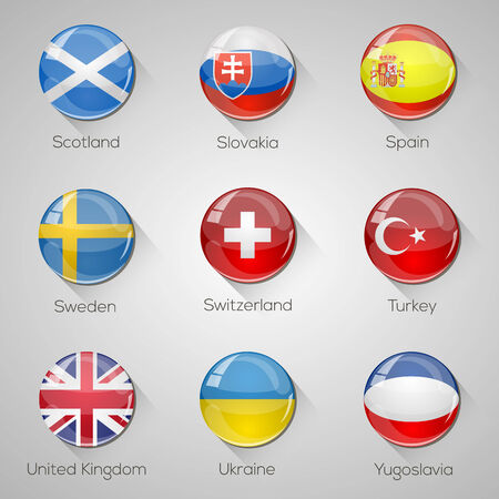 European flags set glossy buttons with long shadows  のイラスト素材