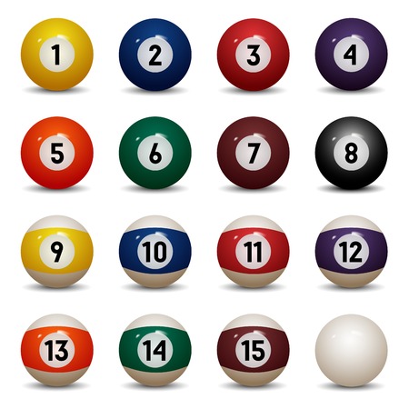 Isolated colored pool balls  Numbers 1 to 15 and zero ball  Vector Illustrationのイラスト素材