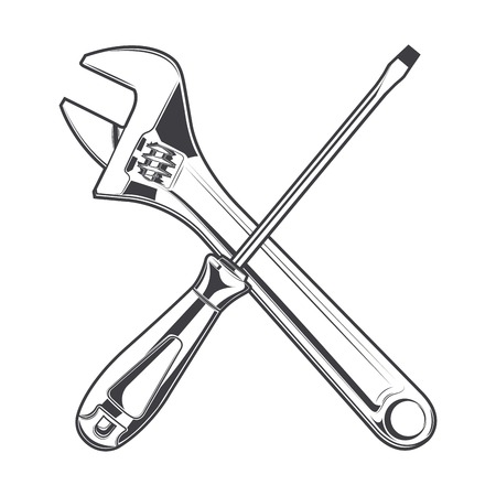 Wrench and screwdriver isolated on a white background のイラスト素材