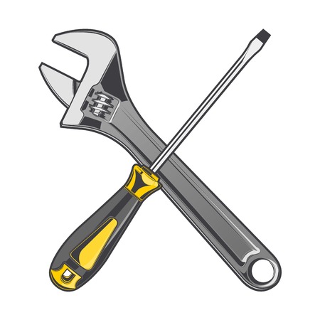 Wrench and yellow screwdriver isolated on a white background  のイラスト素材