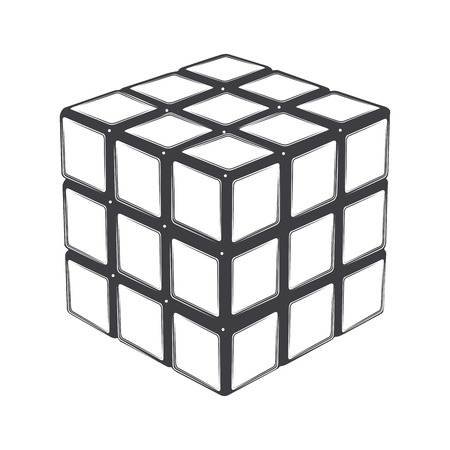 Rubik\'s cube isolated on a white background. Line art. Modern design. Vector illustration.のeditorial素材