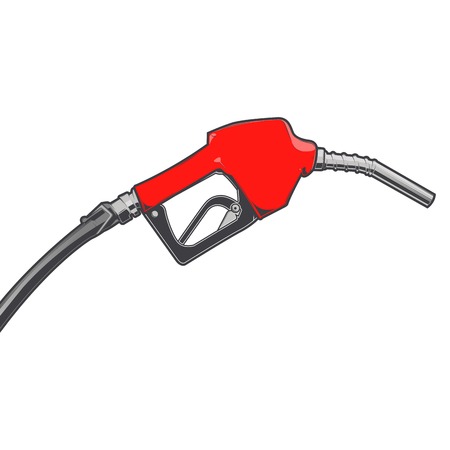 Red fuel nozzle with hose isolated on a white background. Color line art. Retro design. Vector illustration.のイラスト素材
